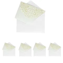 【新品】 C-POSH メッセージカード グリーティングカード 5枚セット おしゃれなレース風 レーザーカット 白カード大中小3枚 ポケット 封筒付き 三つ折り 結婚祝い 招待状 (パール5/白カード3枚) 1