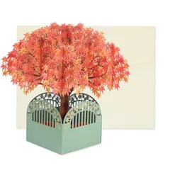 【新品】 【 立体 メッセージ カード 秋 】 紅葉 木 リーフ ワーク カンパニー グリーティング サンキュー ありがとう 感謝 大人向け ハンドメイド 手作り 封筒付き セット お祝い プレゼント ギフト おしゃれ 金箔加工 ポップアップ ミニ カード 寄