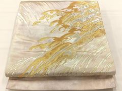 C 夏物 玉すだれ 荒波 金糸 六通 正絹 薄物 絽 紗 フォーマルな袋帯