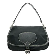 トライアングルロゴ フラップ ショルダーバッグ ナイロン ブラック【中古】