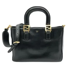 フェンディ FENDI FF ハンドバッグ レザー 8BH367 ブラック【中古】