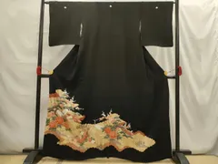 平和屋着物■豪華黒留袖　松竹梅群れ鶴花文　金彩　正絹　逸品　AABG8276sx