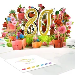 【新品】 Magic Ants 80周年記念カード バースデーカード 結婚80周年記念カード 立体グリーティングカード 80歳バースデーカード お祝いカード バラの花束付き (80) 1