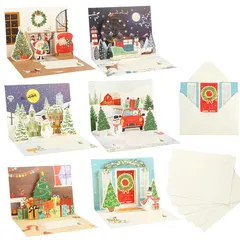 【新品】 DERAYEE クリスマス カード メッセージカード 封筒付き 3D立体 金箔押し グリーティングカード 封筒テープ付き クリスマス柄 可愛い お祝い 挨拶 雪だるま (6枚セット) 1