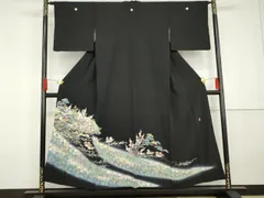 平和屋着物●豪華黒留袖　友禅　作家物　鴛鴦風景梅松文　暈し染め　正絹　逸品　AABG5295cs