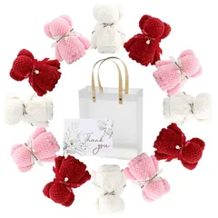 【新品】 Fi's+7 クマさんタオル 紅白 お祝い 赤 白 ピンク 12個セット プチギフト 3色 メッセージカード ハンカチ お返し 結婚 退職 卒園 卒業 返礼品 プレゼント タオルベア パーティー ハンドタオル 吸水 イベント お楽しみ会 子ども会 (