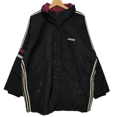 90's vintage 90年代 ヴィンテージ adidas アディダス ナイロンジャケット ミドル丈 スリーライン ウエストドローコード Taiwan製 F186サイズ ブラック ボルドー