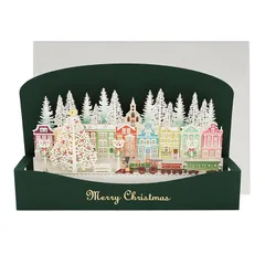 【新品】 日本 製 立体 クリスマス カード 街 リーフ ワーク カンパニー ポップアップカード 封筒 付き メッセージカード 3D おしゃれ お祝い グリーティング 大人 向け ハンドメイド 手作り セット プレゼント おしゃれ 金箔加工 ポップアップ ミニ