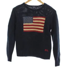ポロ バイ ラルフローレン Polo by Ralph Lauren ニット セーター S 紺 ネイビー 長袖 アメリカ国旗柄 ラウンドネック /GG ■ECD001