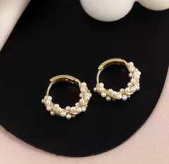 ラスト1点　小パール繋ぎ　フープピアス