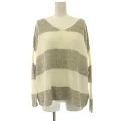 セオリーリュクス theory luxe カットソー 麻 リネン 38 グレー 白 ボーダー柄 Vネック 長袖 /JP