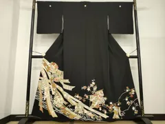 平和屋着物●創業460年・千總　黒留袖　友禅　駒刺繍　雪輪几帳花文　鶴　金彩　三越扱い　正絹　逸品　AABG5817ck