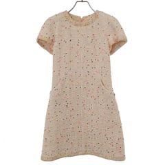 CHANEL シャネル ニットワンピース 38 ピンク×ホワイト チェーン装飾 