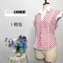 ナラカミーチェ　美品　Мサイズ相当　赤色系　ストライプ　半袖ブラウス