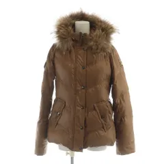 バーバリーブルーレーベル BURBERRY BLUE LABEL ダウンジャケット 長袖 ジップアップ フード ロゴ 総裏地 タヌキファー 40 M 茶 ブラウン /MQ