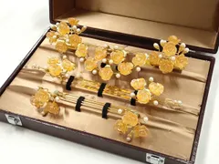 平和屋本店▼和装小物　髪飾りまとめて6点　簪　櫛　笄　文金高島田　打掛　婚礼　パール　ラインストーン　ケース入り　逸品　AABF9932ay