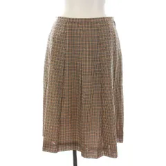 ダックス DAKS ボックスプリーツ スカート ひざ丈 チェック 38 M ベージュ 茶 黒 赤 /YM