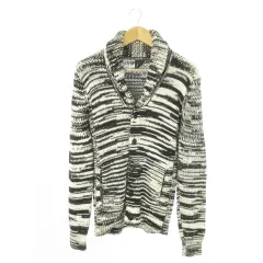 アルマーニエクスチェンジ A/X ARMANI EXCHANGE ニットカーディガン ショールカラー 長袖 コットン ボーダー 総柄 ロゴ S 白 ホワイト /AO18 ■GY17のサムネイル