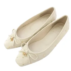 ランダ RANDA パンプス スクエアトゥ ローヒール フェイクレザー ハートチャーム 装飾 リボン 23.5cm アイボリー /BB