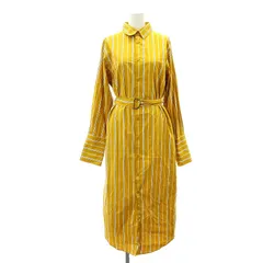 B&Y ユナイテッドアローズ BEAUTY&YOUTH ビューティー&ユース マルチストライプシャツワンピース 長袖 ロング ベルト付き コットン マスタード色 白 黒 /NR ■OS