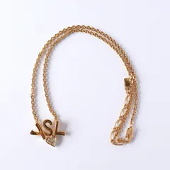 イヴ サンローラン YSLロゴ ハート ラインストーン ネックレス GP ゴールド