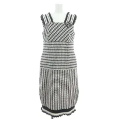 ルネ Rene TISSUE ツイード ノースリーブワンピース ロング 36 S 黒 ブラック 白 ホワイト /SY ■OS