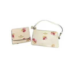 COACH コーチ 花柄 三つ折り財布 ミニポーチ 2点セット