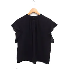 オペークドットクリップ OPAQUE.CLIP シアー ブラウス フリル袖 バンドカラー ギャザー 無地 38 ブラック 黒 /FT35