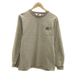 ベンデイビス BEN DAVIS Tシャツ カットソー 長袖 ラウンドネック ワンポイントロゴ刺繡 M ベージュ /YS33