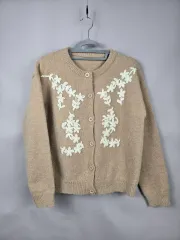 レディース F ルーズフィット 花 刺繍 ニット カーディガン ベージュ