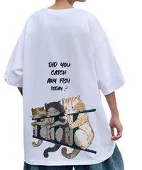 [Lunenon Soleil] 【個性を引き出す動物プリント】メンズ 半袖Tシャツ 丸首 カジュアル ゆったり ビッグシルエット 夏用 動物柄 綿混素材 プリント おしゃれ 猫 (JP, アルファベット, 3XL, ホワイト) [ホワイト] [3XL]