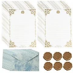 【新品】 RuiChy 薔薇花 レターセット、20枚 罫線入り ホワイト 便箋 便せん 6枚 ブルー ギフトの封筒 6枚 シーリングスタンプ ステッカー、お見舞い 招待状 結婚式 お祝い手紙挨拶状 お礼状用 文房具用紙 0