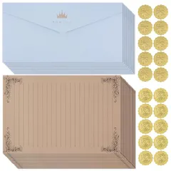 【新品】 レターセット 大人 お洒落 封筒10枚 便箋20枚 シール 20枚 シンプル 便箋セット 大量 手紙 封筒 誕生日 結婚式 (ライトブルー, 封筒約22x11cm) 1