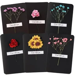 【新品】 moin moin メッセージ カード 6種セット / グリーディング 14×9.5cm 手紙 レター ドライフラワー 花 フラワー ブラック ひまわり 薔薇 ローズ カスミソウ おしゃれ シンプル 無地 2309me298 1