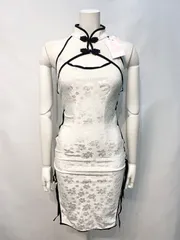 2375 未使用タグ付き　Tika ティカ　キャバクラ　チャイナドレス　ベロア　花柄　アメスリ　ホルターネック　コスプレ　タイト　ミディ　イベント　キャバドレス　M