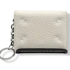 使用わずか　メゾンマルジェラ　Maison Margiela　カードケース　パスケース　キーリング　コンパクトウォレット　二つ折り　s56ui0128 　4ステッチ　レザー　ホワイト　箱付き　4533