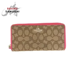 COACH コーチ シグネチャー ベージュ ピンク ゴールド金具 キャンバス/レザー F53539 長財布 ラウンドファスナー レディース 600289【中古】
