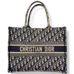 クリスチャンディオール　ブックトート　ミディアム　オブリーク　Christian Dior　トートバッグ　ハンドバッグ　トロッター　ネイビー 　A4収納可　4536