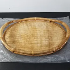 【昭和レトロ】天然籐（ラタン）楕円形トレイ 大 48cm幅 お盆 中古品 A1277A10
