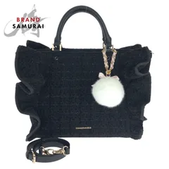 超美品 Samantha Vega サマンサベガ ツイードフリル 2way ブラック 黒 ゴールド金具 ポリエステル ショルダーバッグ トートバッグ 601055【中古】