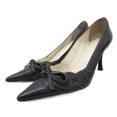 ダイアナ DIANA パンプス ヒール ポインテッドトゥ レザー リボン 黒 ブラック 24㎝ ■YHS11