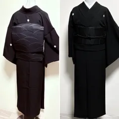 【黒喪服セット】女性用黒紋付き・五つ紋・黒共名古屋帯・帯締め帯揚げ・一式セット