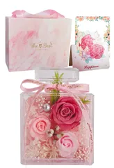 プリザーブドフラワー プレゼント ホワイトデー お返し 花 女性 誕生日 ブリザードフラワー 枯れない花 結婚祝い アレンジメント 3輪の薔薇 香水ボトル調 フラワーギフト 記念日 母の日 カード＆手提げボックス付き ピンク系色バラri