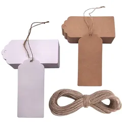 【新品】 200枚セット クラフトタグ 値札 （サイズ：45mmｘ95mm）長方形 感謝カード 麻ひも付き ギフトラベル 結婚式 プチギフト 撮影用 下げ札 無料の麻糸付き（長さ：50m) 誕生日 業務用 値札 パーティー パッケージ飾り 荷札 (B) 1