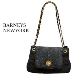 BARNEYS NEWYORK ブラックショルダーバッグ チェーンシ フワフワ 