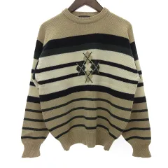 チャップス CHAPS ラルフローレン ヴィンテージ ニット ボーダー 長袖 アーガイル ウール 1636-3575 マルチカラー ベージュ M ■GY14