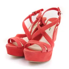 ミュウミュウ miumiu サンダル クロス ストラップ ハイヒール スエード コーラルピンク 37 24cm