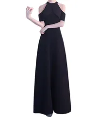 [Elixio] [エリクシオ] パーティードレス レディース ロング ワンピース ホルターネック 肩だし Aライン ハイウエスト マキシ丈 フォーマル 結婚式 発表会 演奏会 披露宴 (JP, アルファベット, XL, ブラック) [ブラック] [XL]