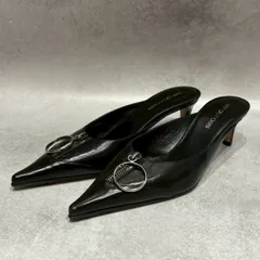 Sergio Rossi セルジオロッシ ミュール サンダル パンプス ヒール レザー ポインテッドトゥ ブラック 黒 レディース ジップデザイン リングファスナー ポインテッドヒール