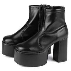 新品 ブーツ ストレッチ 厚底 10.5cmヒール サイドジップ スクエアトゥ